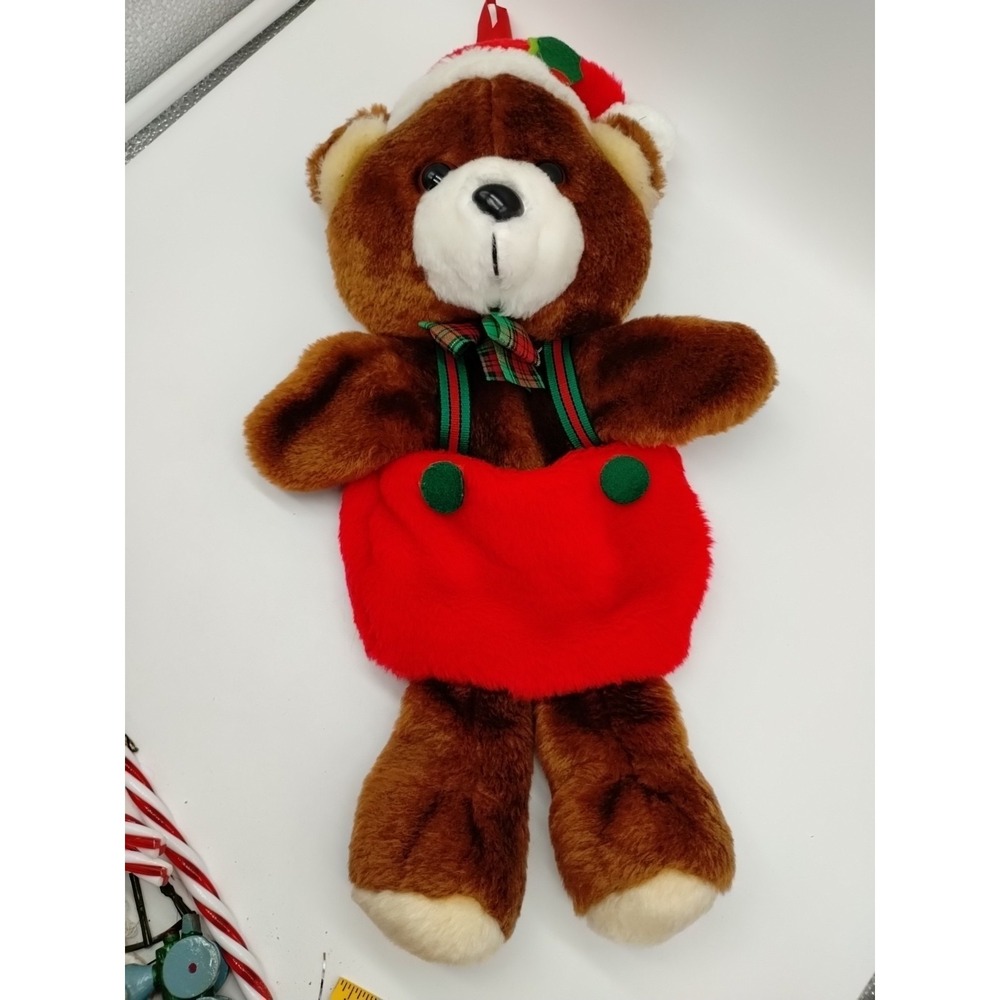 80s Santa's Best Rennoc 3D Teddy Bear Plush Christmas Stocking Hand Puppet 16"